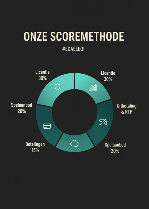 Een overzicht van de top 10 Belgische online casino's met de hoogste RTP, inclusief symbolen voor licenties en speltypes.